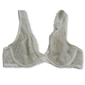 Xhilaration High Apex White Lace Bra Unlined Underwire Sz 34B Sheer Floral